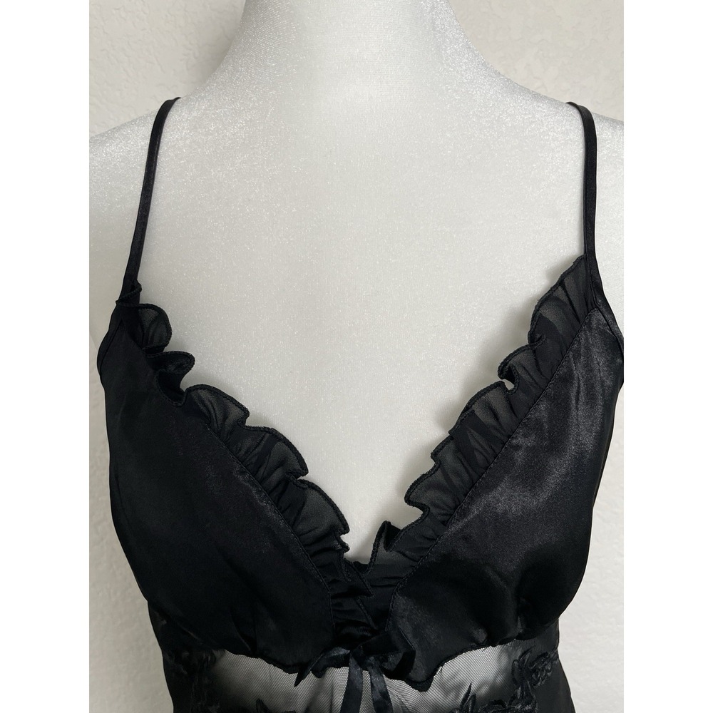 Unbranded Black Satin Lacey Slip Dress Size XL Witchy Dark Fairy Party Romantic - Picture 3 of 11